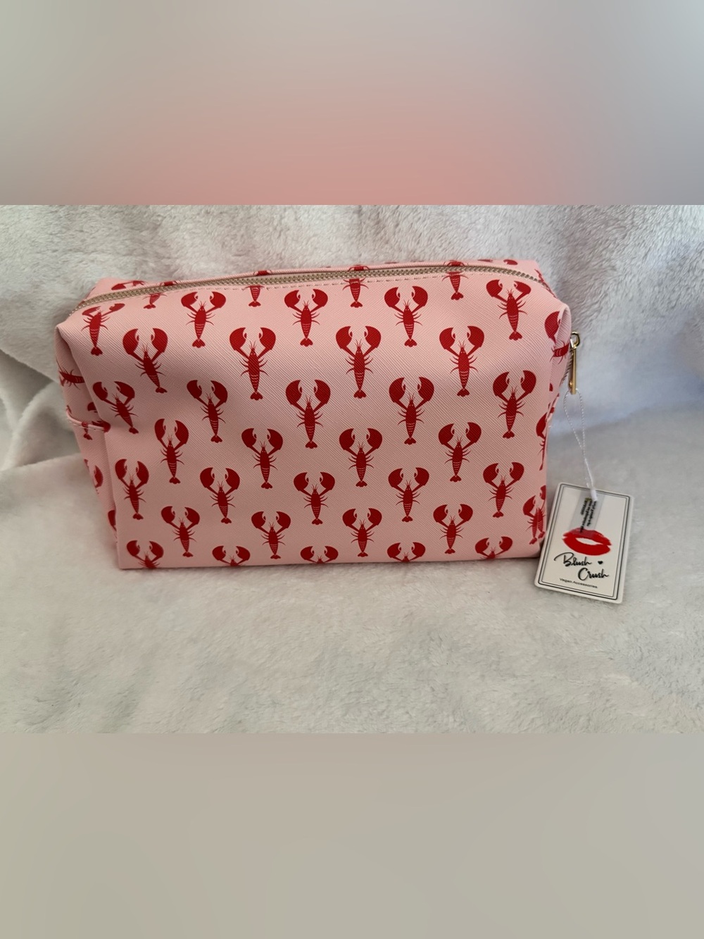 Pink Lobster Print Cosmetic Pouch